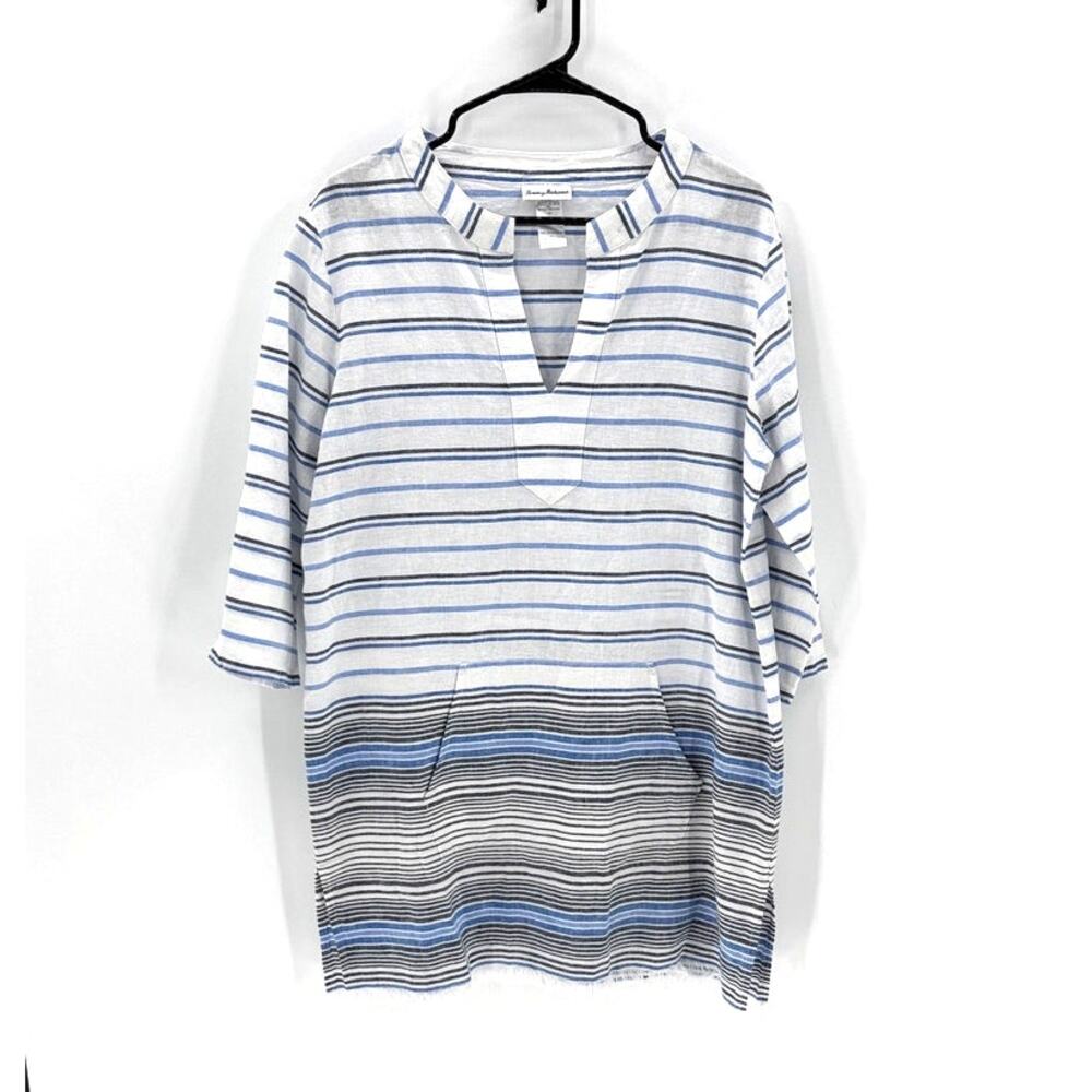 Tommy Bahama linen-blend swim cover-up tunic top V-neckline size L